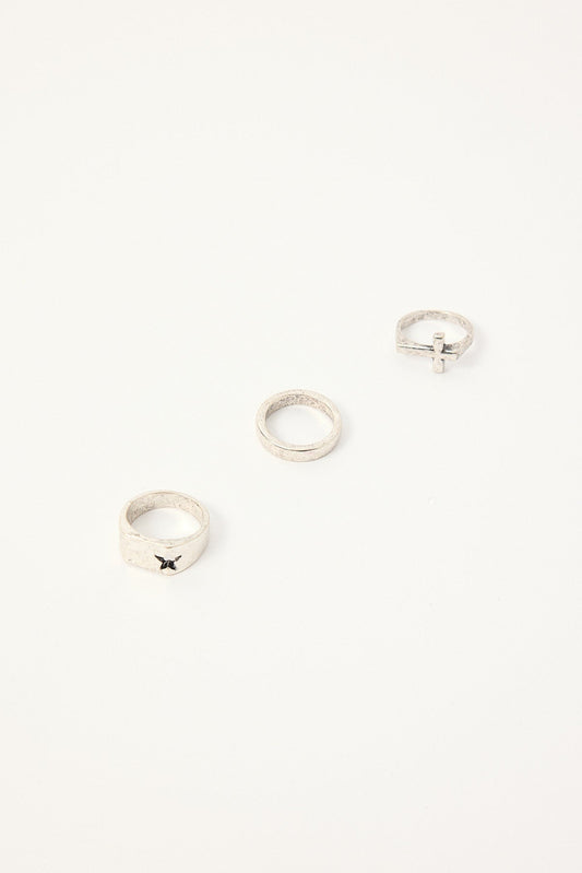 Fendafia Shapes Rings 3 Pack Antique Silver