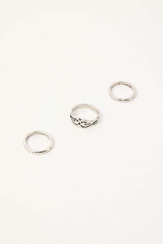 Fendafia Flame Rings 3 Pack Brushed Silver